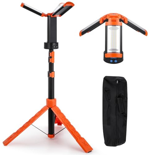 Flyrivergo Rechargeable Work Light with Stand, Cordless Triple Work LED Lights, 9000mah Battery, 264-2562 Lumen, 3500-8000K, with Detachable Tripod, Storage Bag for Outdoor Work, Camping