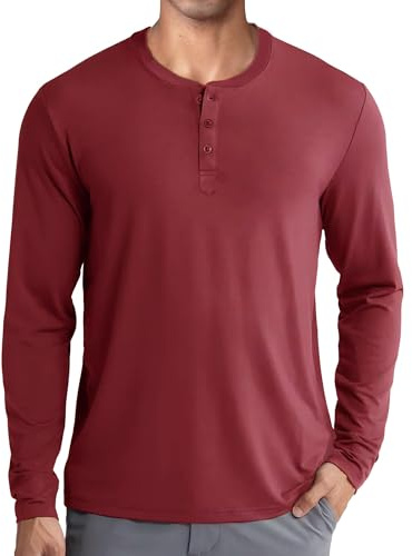 COOFANDY Maglione da Uomo Henley Maglietta a Maniche Lunghe Maglione Lavorato a Maglia Maglione da Nonno Maglieria Morbida e Calda Maglione Solido 3 Bottoni Vino Rosso L