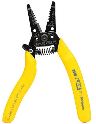IDEAL Electrical 45-655 Reflex Super T Stripper - 10-18 AWG Solid, 12-20 AWG Stranded, Yellow, Wire Stripper, Plier Nose, Slide Lock, Textured Grips