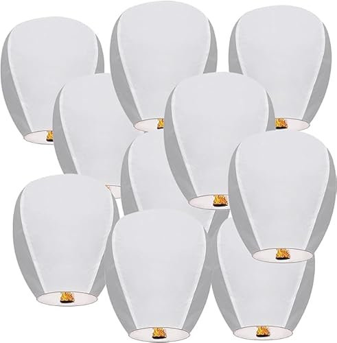 Sky Chinese Lanterns 10 Pack Sky to Release in Memory Love Color Large Memorial Paper Lanterns Birthday Wedding Funeral Christmas to Make Wishes (White)