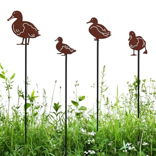 NBEADS 4 Pcs Canard Piquets de Jardin, 60cm Ornements en Piquet d'animaux Ornements de Pelouse en Métal Décoration de Jardin pour Bouquet de Fleurs Extérieur Intérieur Jardin Art Patio