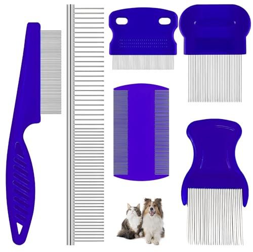 6 Stück Flohkamm Läusekamm für Katzen und Hunde, Haustier Stahlkamm, Edelstahl Haustierpflege Kamm, Tränen Fleck Entferner Kamm, Schuppenkamm, Deshedding Tool