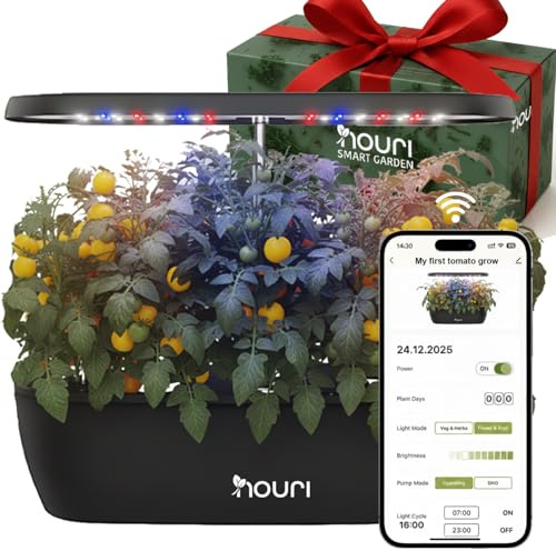 Nouri 12-Pod Smart Garden mit App | mit Alten Tomatensorten | Hydroponic System | Smart Garden für Indoor Garten & Indoor Kräutergarten | LED-Pflanzenlampe | Einfache Bedienung