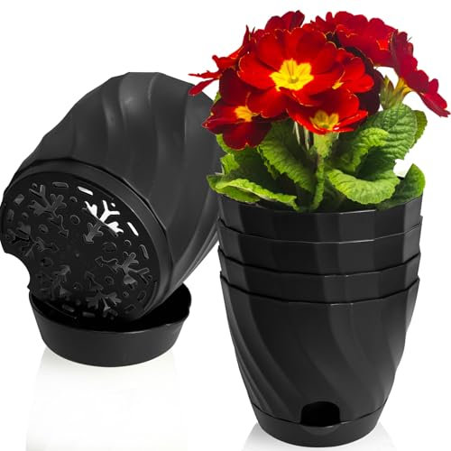 Sibosen 5 Pack 6 Inch Plant Pots Flower Pots with Drainage Holes and Saucers for Indoor Plants Plant Pots Indoor Plastic Flower Pots Outdoor for Garden Succulent House Plants (Black)
