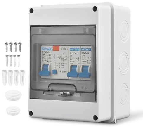 Boîte Coffret Electrique Etanche, Boîte de Distribution 3 Modules, Tableau Electrique 1 Rangée, Boitier Electrique avec Rangée de Cuivre, Disjoncteurs électriques 40A CA pour Maison Bureau