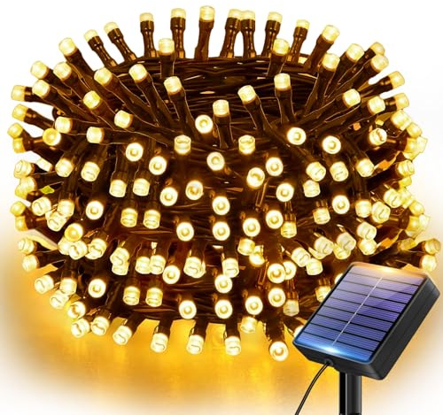 btfarm 6M 60 LED Solar Lichterkette Aussen, IP65 Wasserdicht Lichterkette Außen Solar, 8 Modi Solarlichterkette Außen Wetterfest Draht für Outdoor Garten Balkon Terrasse Weihnachten Deko, Warmweiß