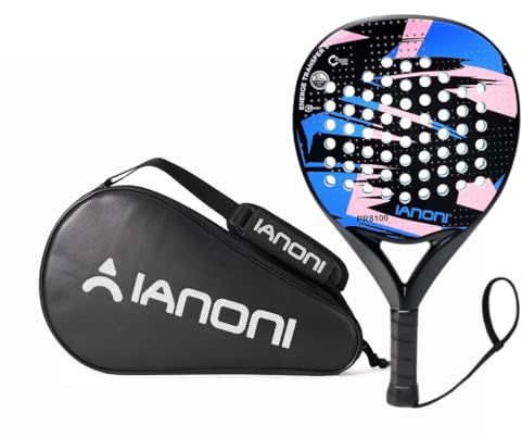 ianoni Padel Racket with Bag Carbon Fiber Surface with EVA Memory Flex Foam Core Padel Tennis Racquets Paddle Tennis Racket-8100 blue