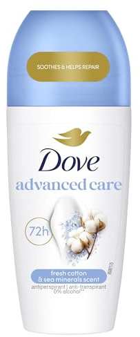 Dove Advanced Care Anti Transpirant Roll-On - Deodorante in cotone e minerali marini, con 72 ore di protezione da umidità delle ascelle e odori corporei, 50 ml