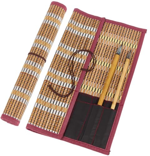 GORGECRAFT Soporte de bambú para pinceles de caligrafía, portátil, 8 ranuras, protector de bolígrafos, organizador de almacenamiento para pintura, pintura, pinceles, rollos de bolsillos, bolsa de