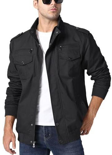 KEFITEVD Giacca Transition Jacket da uomo Cargo Spring Flight Jacket tasca interna cerniera pilota Parker caldo antivento Nero M