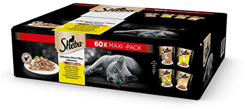 Sheba Selezione in Salsa, Pollo, Tacchino, Anatra E Pollame, Cibo Umido Completo per Gatti Adulti, 60 Bustine, 85 g, Confezione da 60