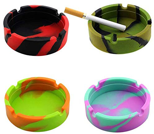 4 Pezzi Posacenere in Silicone, Posacenere Portatile/Posacenere con Motivo Mimetico, Posacenere per Sigaro Resistente al Calore, Posacenere Elegante Multicolore per Ufficio a Casa, 8,3 cm * 2,3 cm