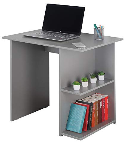 RICOO Schreibtisch mit Schubladen WM089-PL Сomputertisch Desk Schreibtische Bürotisch 82 x 76 x 60 cm PC Tisch klein Holz Gaming Platingrau