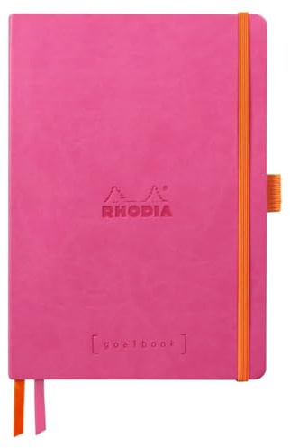 Rhodia 117809C – anteckningsblock mjukt fodral Rhodiarama Goalbook DIN A5 (14,8 x 21 cm), 120 ark, DOT, 2 bokmärkesband, elastisk stängning, skydd av konstläder, fuchsia, 1 styck