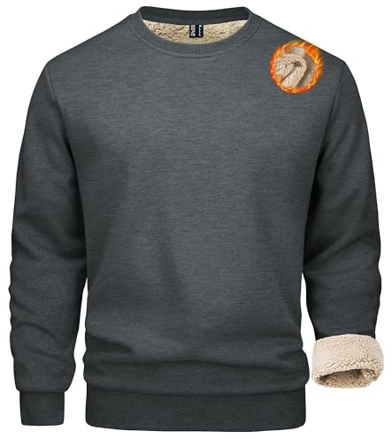 MAGCOMSEN Mens Sweatshirts with Sherpa Lined Pullover Men Winter Basic Tops Warm Plain Sweatshirts Outdoor Work Jumper Men Pullover Sweater with Fleece Lined Winter Thick Tops, Dark Grey