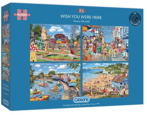 Wish You were Here 4 x 500 Teile Puzzle für Erwachsene | Nachhaltiges Puzzle für Erwachsene | Vier Puzzles in Einer Box | Tolles Geschenk für Erwachsene | Gibsons Games