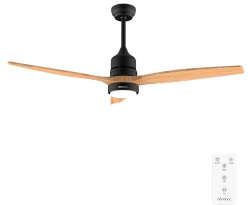 Cecotec Ventilador de Techo con Luz EnergySilence Aero 5275 Black&LightWood. 40 W y 52 con motor DC, Mando a distancia, Luz LED doble altura, temporizador, Modo Winter-summer