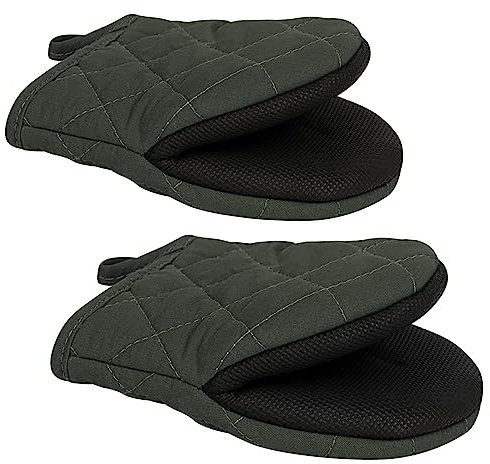 Ofenhandschuhe, Topflappen Handschuh, 260°C Hitzebeständige, Kurze Ofenhandschuhe mit rutschfeste Silikon-Oberfläche