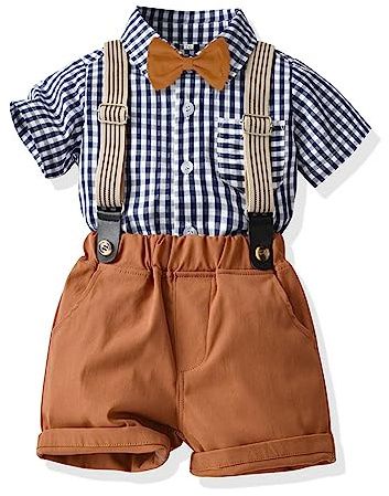 UUAISSO Bebé Caballero Trajes De Manga Corta Mono Camisas Tirantes Pantalones Verano Infantil Pequeño Niño Trajes Marrón 3-4 Años