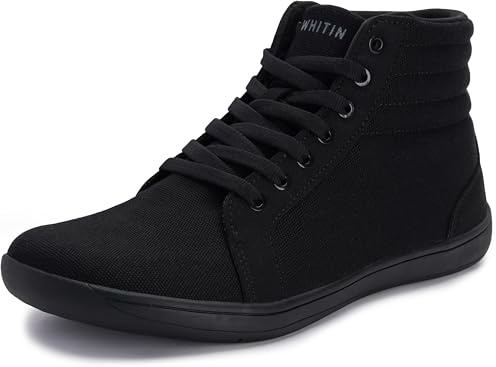 WHITIN Men's Wide Mid Ankle Top Barefoot Shoes Boots Casual Canvas Sneakers Zero Drop Sole Size 12 Minimalist Fashion Walking Gym All Black 46