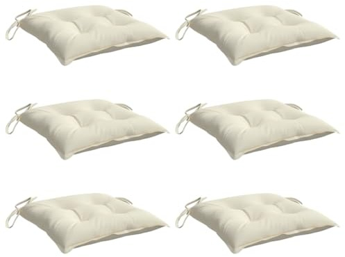 vidaXL Lot de 6 Coussins de Chaise, Galette de Siège avec Jeux de Cordes, Coussin d'Extérieur Imperméable, Blanc Crème 40x40x7 cm Tissu Oxford