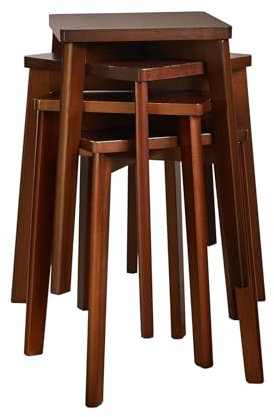 Aibiju Quadratische Holzhocker, Schminktischhocker, Massivholz, Make-up-Hocker, Tritthocker, Kindertisch, perfekte Größe für Ihr Wohnzimmer, Schlafzimmer, Braun, 4 Stück, YD-1500-4