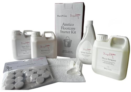 Amtico Floor Care Kit for Vinyl Flooring, 1 Litre Satin Dresser, 1 Litre Stripper, 1 Litre Anti-Bacterial Maintainer, 500ml Spillage Remover, Protective Pads