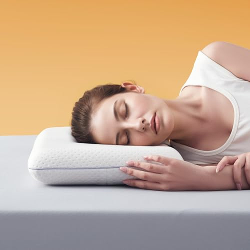 Sonive Cuscino in memory foam da 70 x 36 x 6 cm, con federa in fibre di bambù e poliestere rimovibile e lavabile, cuscino ergonomico per cervicale, allevia il dolore al collo, bianco