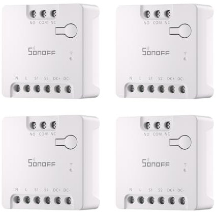 SONOFF WiFi MINI-D Smart Switch with Matter,Dry Contact Output,Supports AC or DC Input,Compatible Alexa & Google Home,for Garage Doors、Boilers、DC Low Power Motors/Solenoid Valves (4 PCS)