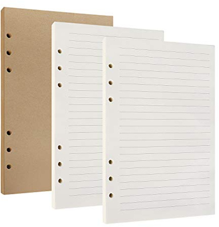 a5 Inserti Confezioni di Ricarica, 6-Hole Agenda ad Anelli Refill Paper per Diari Note Raccoglitori, 2 Pacchi x 80 Fogli a Righe Pagine Bianche e 1 Pacco x 80 Fogli a Pagine Kraft Vuote