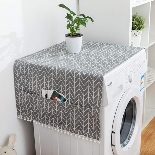HEYOMI Couvre-machine à laver pour intérieur avec poches de rangement sur les deux côtés, housse de machine à laver pour l'intérieur protège la machine de la poussière, des rayons solaires et des