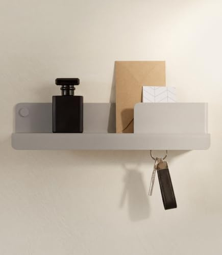 Kazai. Portachiavi da parete 'Holmsen' | Design minimalista porta chiavi da muro casa ispirato Berlino | Appendi chiavi con mensola metallo | Appendichiavi ingresso, arredo da corridoio | Grigio Seta