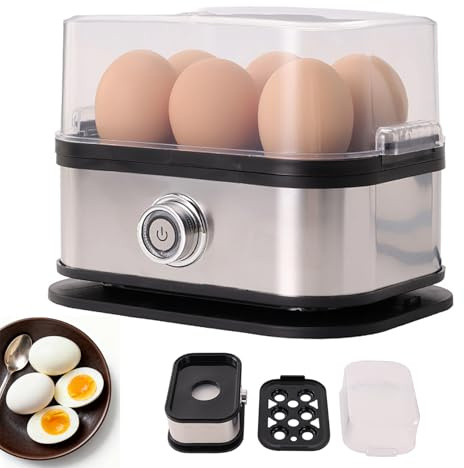 Cocedor de huevos eléctrico, cocedor de huevos inteligente de acero inoxidable con apagado automático para 6 huevos blandos/medios/duros, vaporizador de alimentos multifuncional para albóndigas