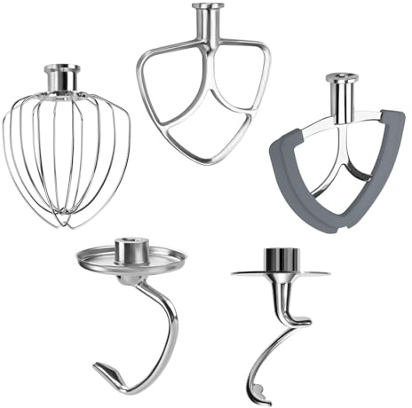 Kit da 5 Pezzi in Acciaio Inox per KitchenAid 4,5-5 Quart Tilt-Head Stand Mixers Serie Artisan & Classic di MMOBIEL – K45 Frusta a 6 Fili, Frusta Piatta,Flex Edge, Gancio, Gancio a Spirale