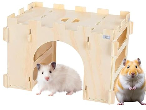 Kaninchen Heuraufe Holz mit Tunnel Kleintier Futterstation - robust langlebig Kaefig Reinigung Spielmoeglichkeit Unterhaltung Aktivitaet geeignet Hamster Meerschweinchen Innenbereich Haustierbedarf