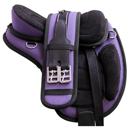 THKtack Synthetic Treeless Freemax saddle | 12 Inch | Lightweight Flexible Horse, Pony Riding Saddle - Bareback Style Saddle for Trail, Endurance & Everyday Riding Including Girth (Purple & Black)
