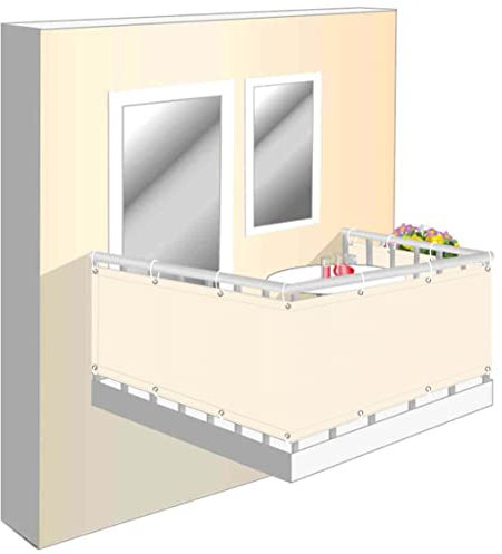 Wind und Sichtschutz Stoff für Balkon 95x1000cm, Balkonverkleidung Sichtschutz Zubehör inklusive Balkon Sichtschutz für GeläNder für Balkongeländer, Terrasse & Garten beige
