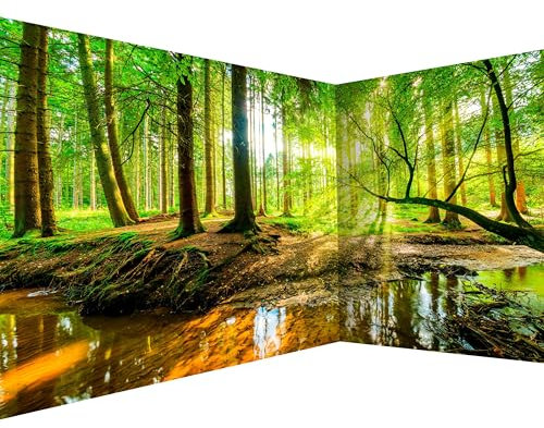 murando Eckfototapete Wald Landschaft 550x250 cm Vlies Tapeten Wandtapete XXL Moderne Fototapete Wanddeko Design Wand Dekoration Wohnzimmer Schlafzimmer Büro Flur Natur Baum grün Sonne c-B-10040-a-a