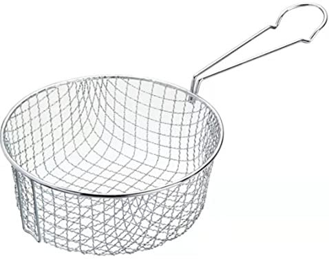 Royal Cuisine Stainless Steel Wire Chip Pan Basket Fish Frying Mesh Basket French Fries Deep Fryer Strainer-Lightweight Long Handled (21cm)