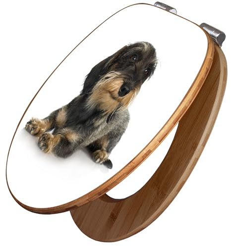 banjado Design WC Sitz Bambus Absenkautomatik 45,8x37,5cm - Toilettendeckel mit Absenkautomatik Holz - hochwertiger Bambus Klodeckel - WC-Sitz für gängigen Toiletten - Motiv Dackel