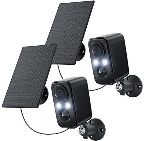 IHOXTX 2 Kit Camera Surveillance WiFi avec Panneau Solaire, Camera Surveillance WiFi Exterieure sans Fil, Vision Nocturne Couleur, Détection Humaine, Toute L'année de Protection, 1080p