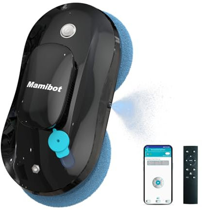 Mamibot W110-P Robot de Limpieza de Ventanas con rociador de Agua anticaída con aplicación y Control Remoto para Azulejos de Vidrio 12 paños (Negro)