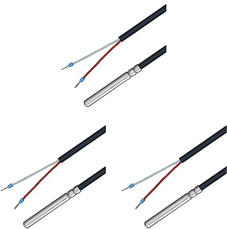 iOVEO 035HP02201 - PT1000 Temperaturfühler mit PVC-Leitung bis 105°C, Temperatursensor, Speicherfühler, Fühler, Heizung, 1 Meter (Packung mit 3)