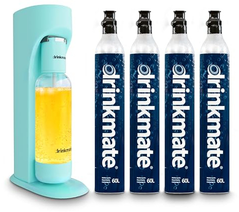 Drinkmate OmniFizz Sparkling Water and Soda Maker, Carbonates Any Drink Not Just Water, Fizzy Drink Maker, Water Carbonator, Sparkling Water Machine, x4 CO2 Cylinders Included, Arctic Blue