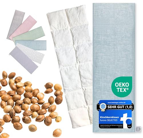 Wärmekissen Mikrowelle XXL 20x60 cm Kirschkernkissen, Bio OEKO TEX schadstofffrei | Körnerkissen groß lang (Nacken, Schulter, Rücken, Bauch, Füße, Beine, Gesicht), Traubenkernkissen