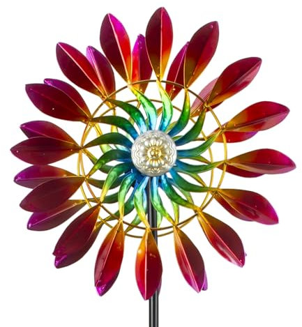 Moulin à vent multicolore en métal - Hauteur : 160 cm - Diamètre : 38 cm