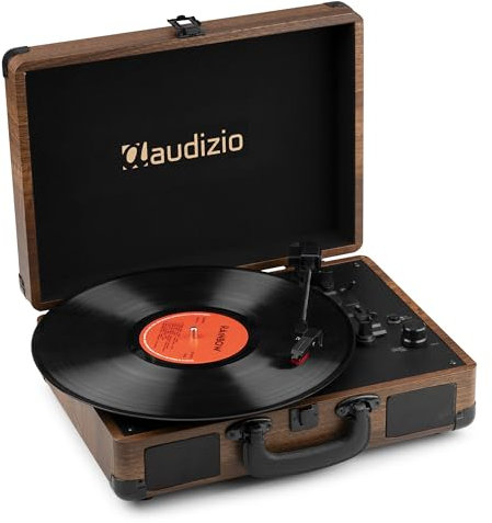 Audizio RP116W Plattenspieler mit Lautsprecher - Vinyl Player 3-Gang Antrieb, Plattenspieler Bluetooth 5.0, Schallplattenspieler mit Riemenantrieb 33/45/78, Auto-Stop, Digitalisieren mit USB, AUX