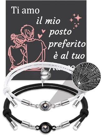 QianSiLi Bracciale Personalizzato per Lui e Lei - Idee Regalo San Valentino, Compleanno, Natale, Anniversario - Bianco e Nero
