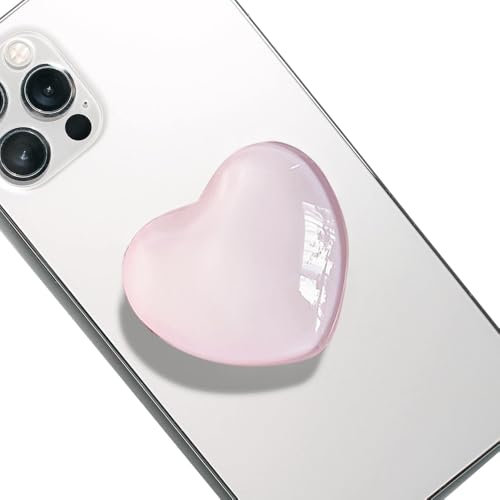 TOEECY Poignée Grip Extensibles Base Téléphone Portable Poignée Support Coeur en Verre Magnétique Compatible pour Smartphone (Rose)
