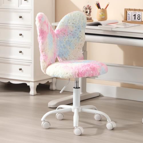 Ya-Home Sedia da Scrivania per Bambini Sedia da Studio Bambina Poltrona Girevole Regolabile in Altezza Sedia per Bambini a Farfalla per Cameretta, Rosa